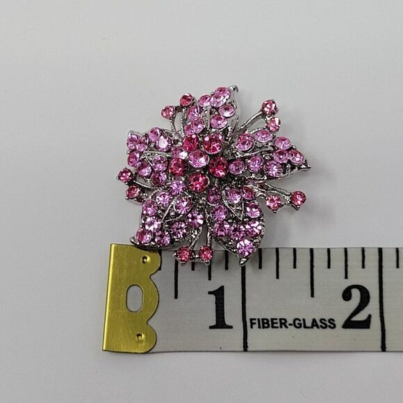 Vintage Floral Flower Brooch Pin Pendant Pink Purple Rhinestone Silver Tone - Picture 5 of 7